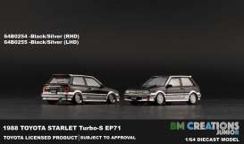 Toyota  - Starlet Turbo S EP71 1988 black/silver - 1:64 - BM Creations - 64B0255 - BM64B0255lhd | Toms Modelautos