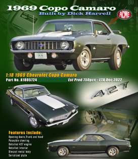 Chevrolet  - Copo Camaro 1969 green - 1:18 - Acme Diecast - 1805724 - acme1805724 | Toms Modelautos