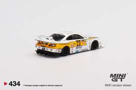 LB Works  - Super Silhouette Nissan S15 Si 2021 white/yellow - 1:64 - Mini GT - 00434-R - MGT00434rhd | Toms Modelautos