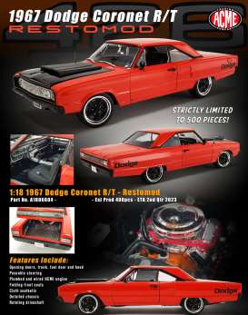 Plymouth  - Coronet R/T Restomod 1967 red/black - 1:18 - Acme Diecast - 1806604 - acme1806604 | Toms Modelautos