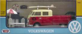 Volkswagen  - Pick-up Bus *Beach Party* red/white - 1:24 - Motor Max - 79722 - mmax79722 | Toms Modelautos