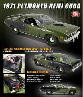 Plymouth  - Hemi Cuda 1971 ivy green - 1:18 - Acme Diecast - 1806132 - acme1806132 | Toms Modelautos