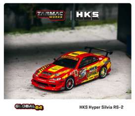 Nissan  - Silvia RS-2 red/yellow - 1:64 - Tarmac - T64G-023-HKS - TC-T64G023HKS | Toms Modelautos
