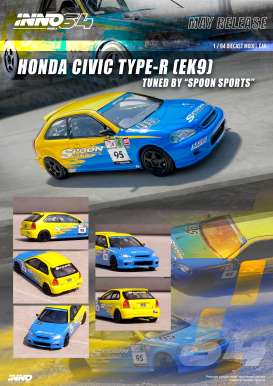Honda  - Civic Type R EK9 *Spoon Sports yellow/blue - 1:64 - Inno Models - in64-EK9Sp - in64EK9SP | Toms Modelautos