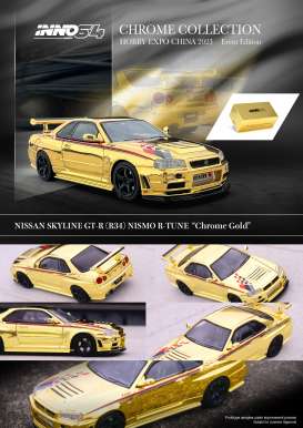 Nissan  - Skyline GT-R R34 R-Tune 2022 gold chrome - 1:64 - Inno Models - in64-R34RT-GCH - in64R34RT-GCH | Toms Modelautos