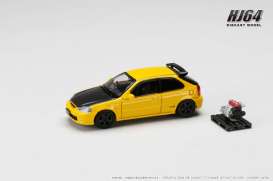 Honda  - Civic 1997 yellow - 1:64 - Hobby Japan - HJ643016BY - HJ643016BY | Toms Modelautos