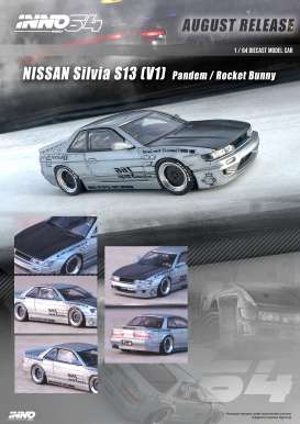 Nissan  - Silvia silver - 1:64 - Inno Models - in64-S13V1-SIL - in64S13V1SIL | Toms Modelautos