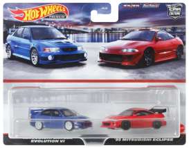 Mitsubishi  - Eclipse & Lancer EVO VI red/blue - 1:64 - Hotwheels - HKF59 - hwmvHKF59 | Toms Modelautos