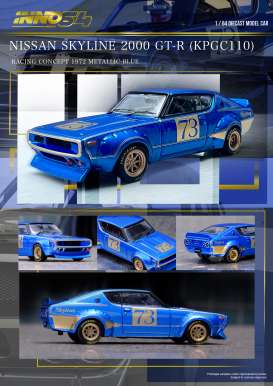 Nissan  - Skyline GT-R blue - 1:64 - Inno Models - in64-KPGC110RC-BLU - in64-KPGC110RC-BLU | Toms Modelautos