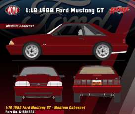 Ford  - Mustang GT 1988 medium cabernet red - 1:18 - Acme Diecast - G1801834 - acmeG1801834 | Tom's Modelauto's