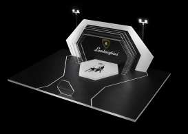 diorama Accessoires - Lamborghini booth with light white/black - 1:64 - Black Box Diorama - MO925202 - MO925202 | Toms Modelautos