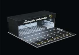 diorama Car Garage - Lamborghini garage with light white/black - 1:64 - Black Box Diorama - MO936107 - MO936107 | Toms Modelautos