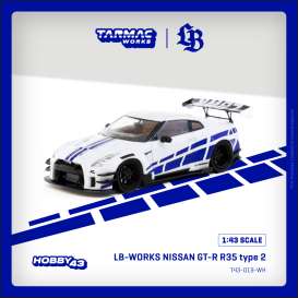 Nissan  - GT-R R35 white/blue - 1:43 - Tarmac - T43-019-WH - TC-T43-019-WH | Toms Modelautos