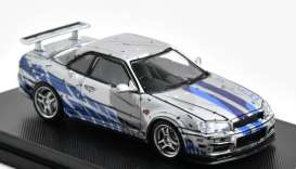 Nissan  - Skyline R34 V-Spec silver/blue - 1:64 - My Model Collect - MMC640009I - MMC640009I | Toms Modelautos