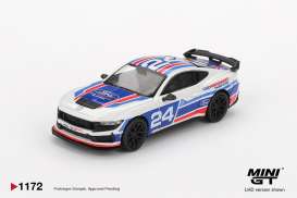 Ford  - Mustang 2025 white/red/blue - 1:64 - Mini GT - 01172L - MGT01172Lhd | Toms Modelautos