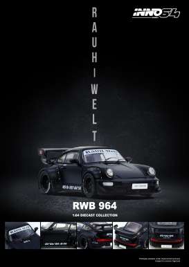Porsche  - 964 black matt - 1:64 - Inno Models - IN64-RWB964-BM - IN64-RWB964-BM | Toms Modelautos