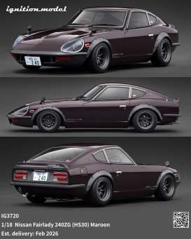 Nissan  - Fairlady 240ZG (HS30)  maroon - 1:18 - Ignition - IG3720 - IG3720 | Toms Modelautos