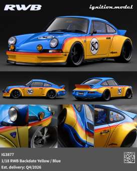 Porsche  - RWB Backdate  yellow/blue - 1:18 - Ignition - IG3877 - IG3877 | Toms Modelautos