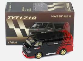 Toyota  - Hiace 2010 black/red - 1:64 - Massdi - TYT1710 - MAS-TYT1710 | Toms Modelautos