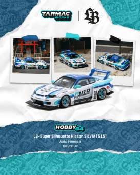 Nissan  - Skyline (S15) 2025 white/blue - 1:64 - Tarmac - T64-091-AF - TC-T64-091-AF | Toms Modelautos