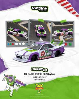 Nissan  - R32 Skyline white/purple/green - 1:64 - Tarmac - T64-097-BUZZ - TC-T64-097-BUZZ | Toms Modelautos