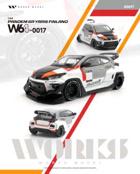 Toyota  - Yaris GR white/red/grey - 1:64 - WORKS - W64-0017 - W64-0017 | Toms Modelautos
