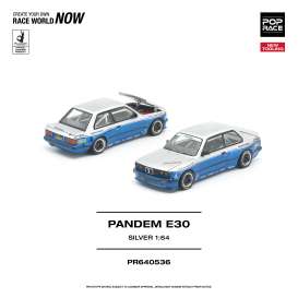 BMW  - E30 silver/blue - 1:64 - Pop Race Limited - PR640536 - PR640536 | Toms Modelautos