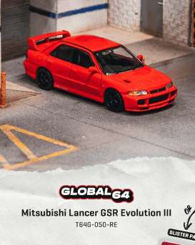 Mitsubishi  - Lancer GSR Evo III 1995 red - 1:64 - Tarmac - T64G-050-RE-B - TC-T64G-050-RE-BL | Toms Modelautos