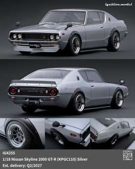 Nissan  - Skyline 2000 GT-R (KPGC110)  silver - 1:18 - Ignition - IG4255 - IG4255 | Toms Modelautos