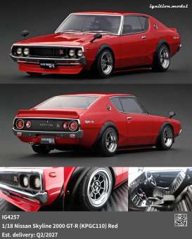 Nissan  - Skyline 2000 GT-R (KPGC110)  red - 1:18 - Ignition - IG4257 - IG4257 | Toms Modelautos