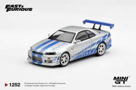 Nissan  - Skyline GT-R (R34) 2003 silver/blue - 1:64 - Mini GT - MGT01252-BL - MGT01252-BL | Toms Modelautos